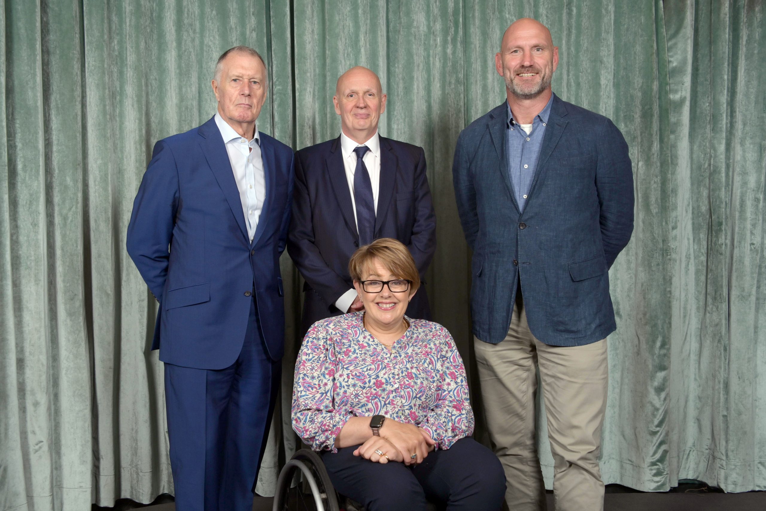 Back row right to left: Sir Geoff Hurst, Kelvin Trott and Lawrence Dallaglio; front: Baroness Tanni Grey-Thompson